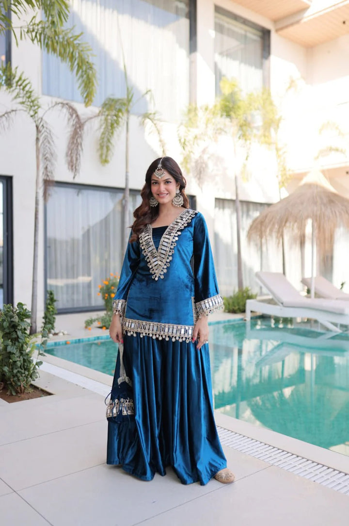 ARABIAN ICE BLUE VELVET SUIT SET