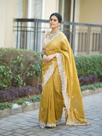DESIGNER LOOK MUSTARD YELLOW COLOR SAREE WITH BLOUSE