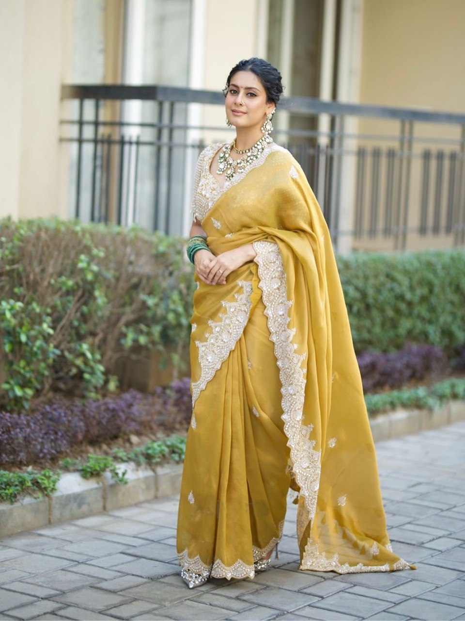 DESIGNER LOOK MUSTARD YELLOW COLOR SAREE WITH BLOUSE