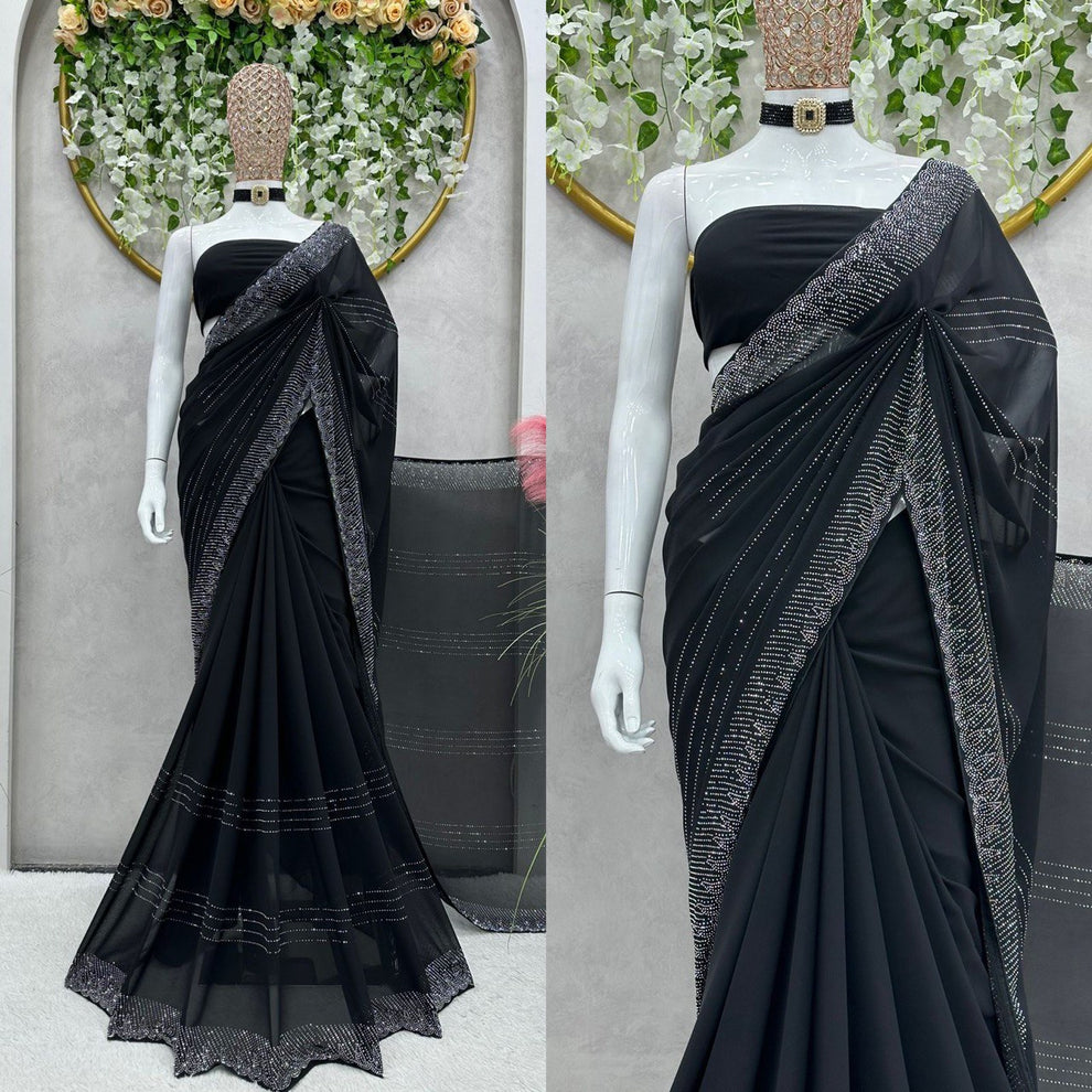BLACK ATTRACTIVE BOLLYWOOD GEORGETTE SAREE