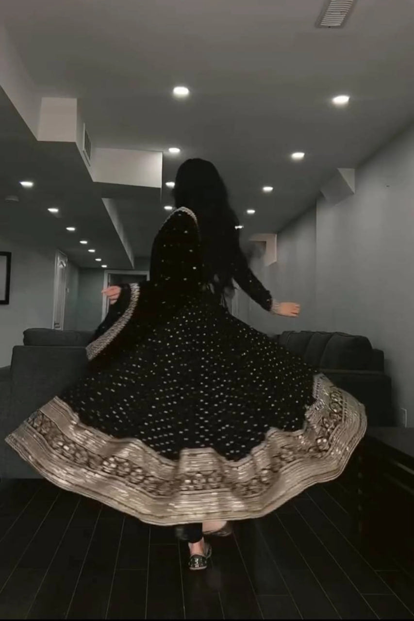 BLACK SEQUENCE WORK GEORGETTE BASE ANARKALI SUIT SET OF 3