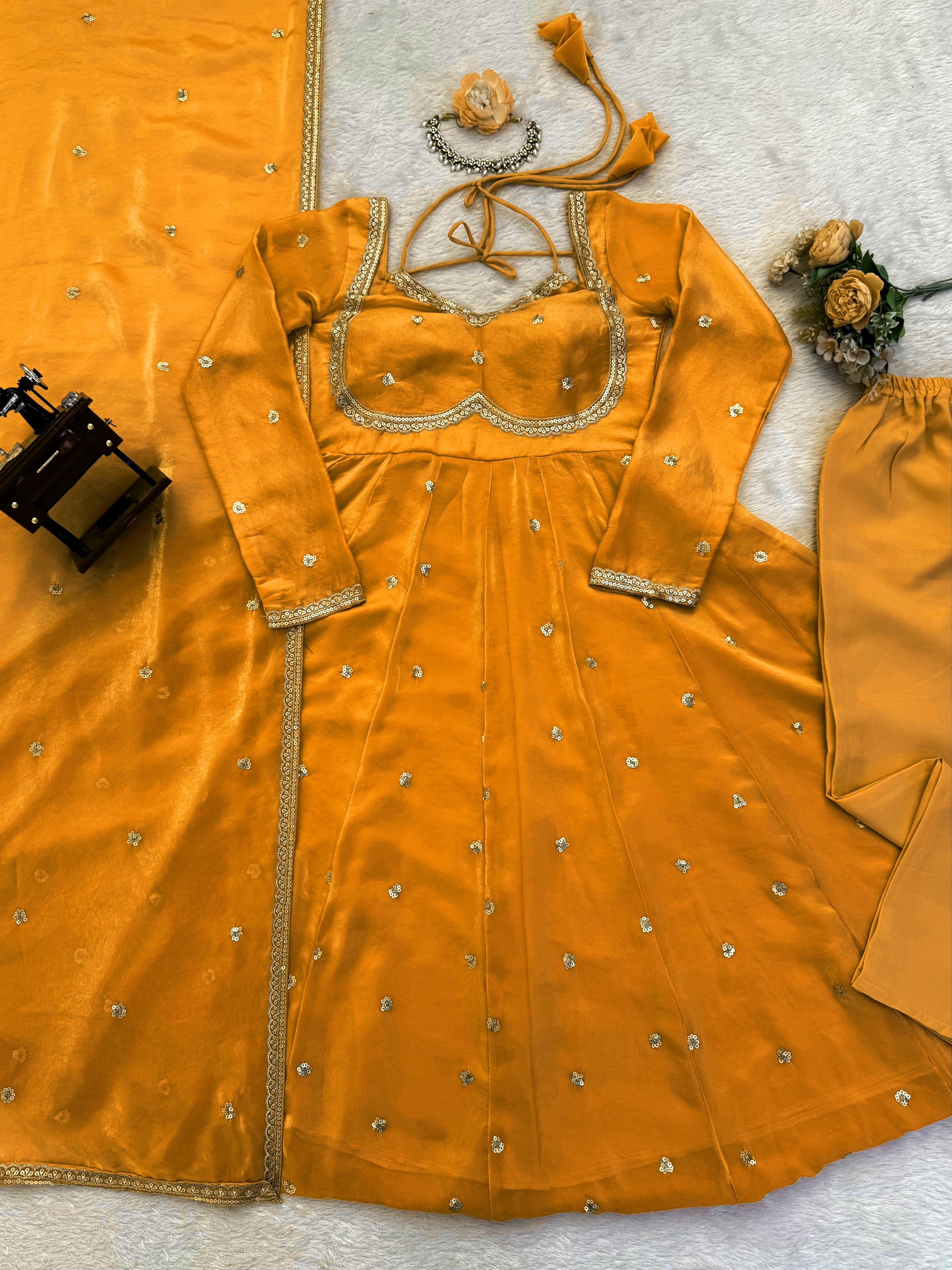 PREMIUM FESTIVE COLLECTION RIVAA ANARKALI SUIT SET OF 3