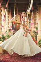 WHITE COLOR RUFFLE STYLE LEHENGA WITH KUTCHI WORK BLOUSE FULLY STITCHED
