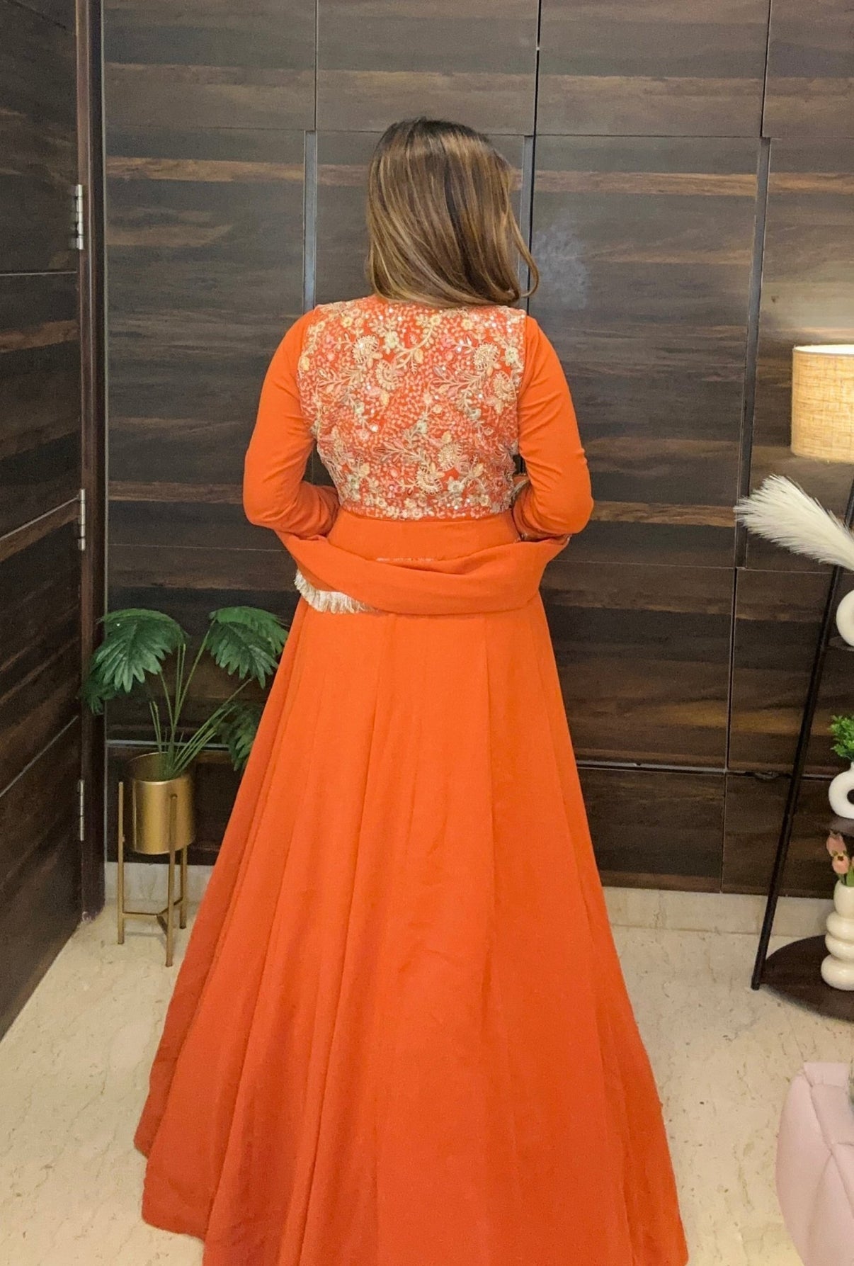 RUST FLARED ANARKALI WITH EMBROIDERED YOKE