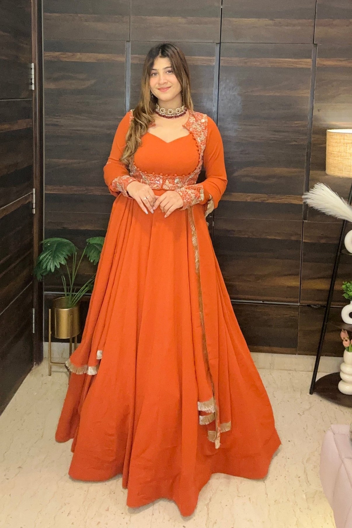 RUST FLARED ANARKALI WITH EMBROIDERED YOKE